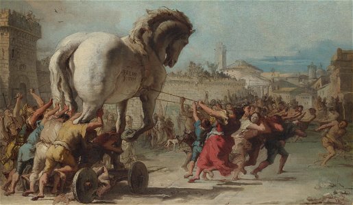 Giovanni Domenico Tiepolo - The Procession of the Trojan Horse in Troy - WGA22382. Free illustration for personal and commercial use.