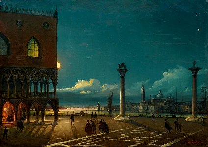 Giovanni Grubacs - Piazza San Marco by moonlight, Venice