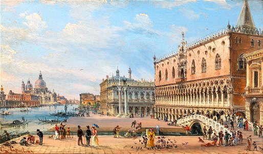 Giovanni Grubacs - Venice, a view of Palazzo Ducale, and Santa Maria della Salute. Free illustration for personal and commercial use.