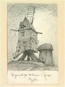 Ett gammalt par väderkvarnar i Spånga . Uppland, Sollentuna hd., Spånga sn - Nordiska museet - NMA.0088471