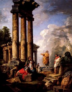 Giovanni Paolo Pannini - Ruins with St Paul Preaching - WGA16981