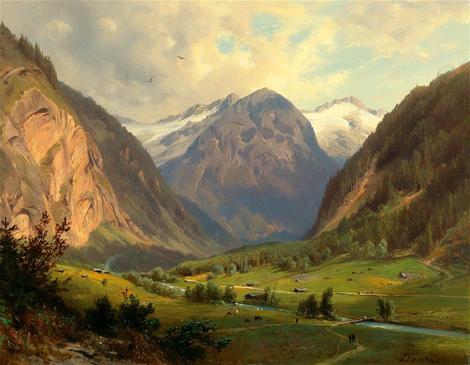 Giovanni Varrone - Das Kötschachthal mit dem Böcksteinkogel mit der Himmelswand bei Wild, Bad Gastein