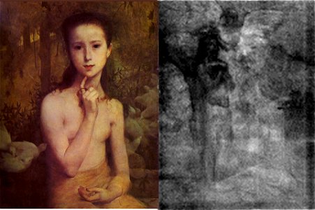 Gioventù e o estudo para Recompensa de São Sebastião descoberto sob a pintura