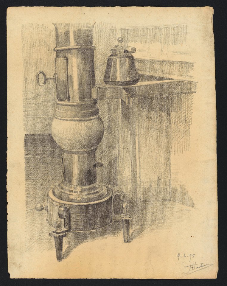 Etude de poële, avec bouilloire posée sur la buse 1895 drawing by Jean-François Taelemans, R-2009-26355, Prints Department, Royal Library of Belgium