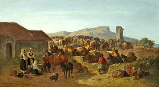 Eugen Adam Rastender Reiterzug an der dalmatinischen Küste