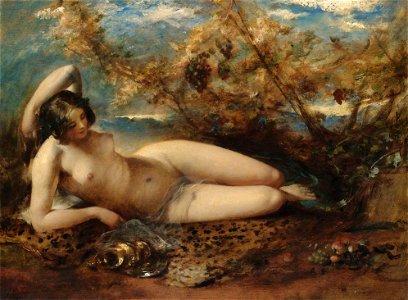 William Etty - A young women reclining on a fur rug