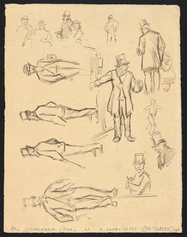 Etudes de personnages masculins (recto + verso) drawing by Jean-François Taelemans, R-2009-26363, Prints Department, Royal Library of Belgium (verso)