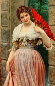 Eugen von Blaas Junge Dame mit rotem Fächer