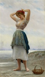 Eugene de Blaas On the Beach. Free illustration for personal and commercial use.