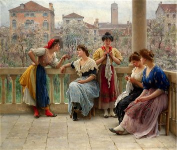 Eugene de Blaas - Conversation on the terrace, Venice