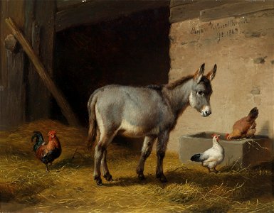 Eugene Verboeckhoven Esel und Hühner im Stall 1863