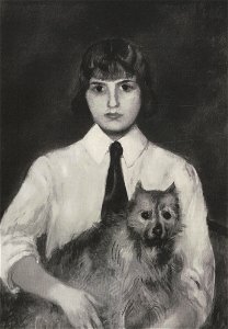 Eugen Feiks - Mädchen mit Hund. Free illustration for personal and commercial use.