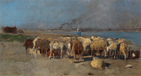 Eugen Jettel Schafherde am Abend