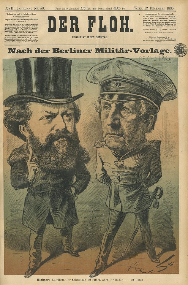 Eugen Richter und Generalfeldmarschall Helmuth von Moltke nach der Berliner Militär-Vorlage, 1886