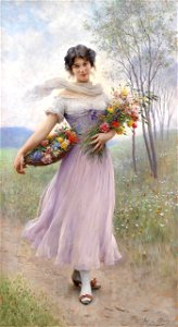 Eugen von Blaas - Flower girl. Free illustration for personal and commercial use.