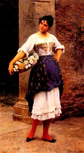 Eugene de Blaas Venetian flower seller. Free illustration for personal and commercial use.