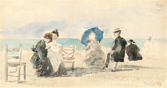 Eugène Boudin Personnages sur la Plage à Trouville 1869. Free illustration for personal and commercial use.