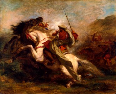Eugène Delacroix - Collision of Moorish Horsemen - Walters 376. Free illustration for personal and commercial use.