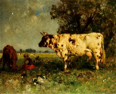 Eugène Charvot (1847-1924) (attributed to) - Landscape with Cattle - VIS.1216 - Sheffield Galleries and Museums Trust