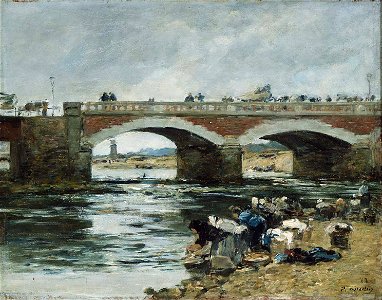Eugène Boudin - Lavandières près d'un pont