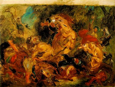 Eugène Delacroix - Lion Hunt - WGA06230. Free illustration for personal and commercial use.