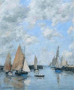 Eugène Boudin - Trouville, Jetty at High Tide. Free illustration for personal and commercial use.