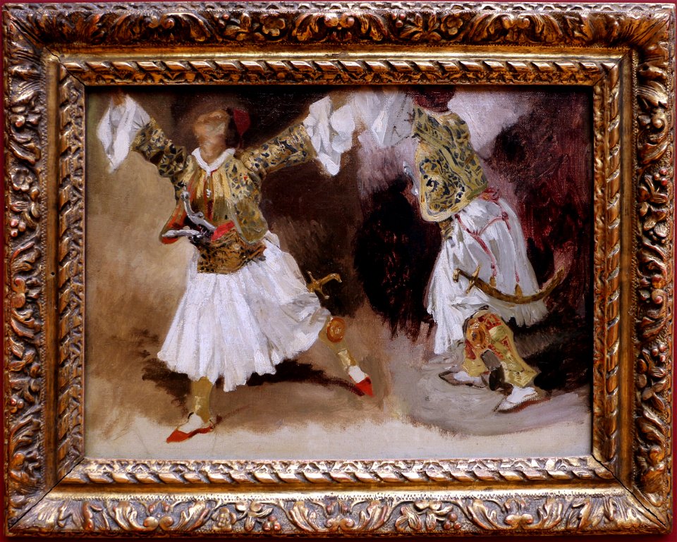 Eugène delacroix, due soldati greci che ballano (studio dei costumi sulioti), 1824-25 ca