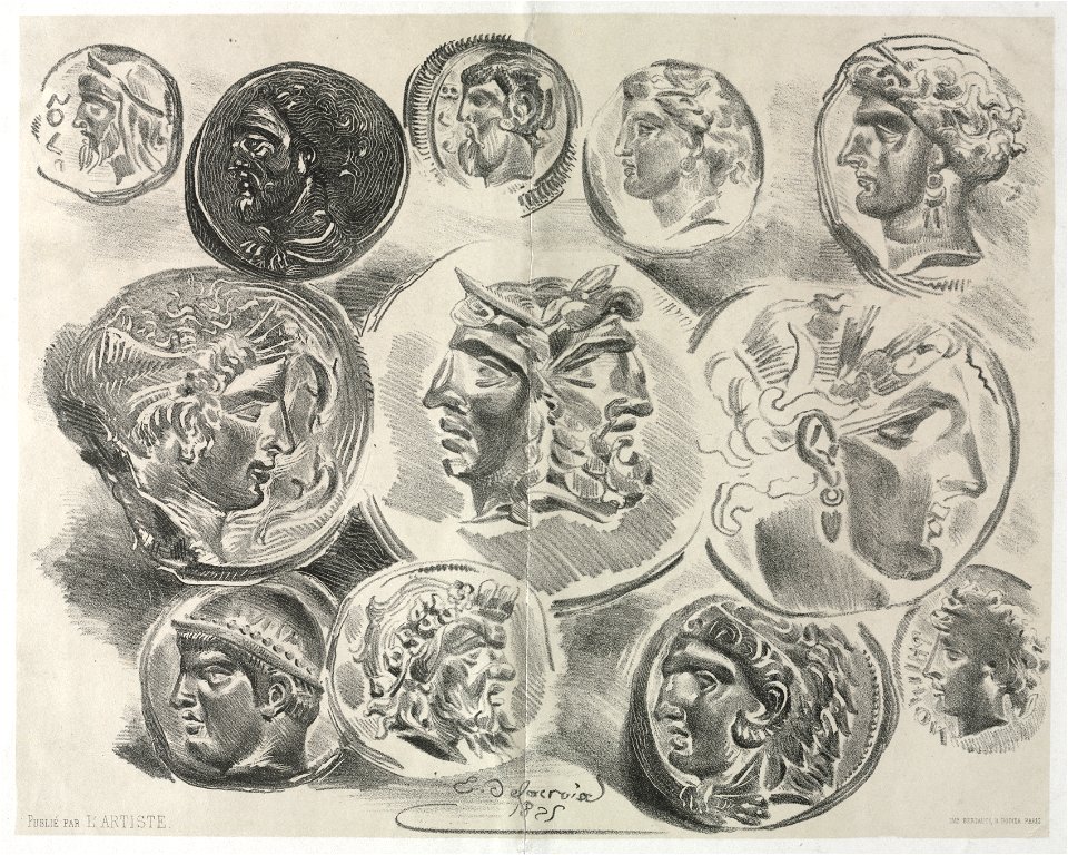 Eugène Delacroix (French, 1798-1863) - Feuille de douze médailles antiques - 1956.692 - Cleveland Museum of Art