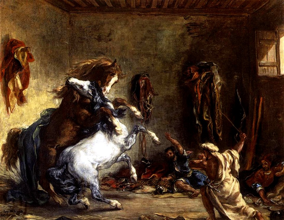 Eugène Delacroix - Arab Horses Fighting in a Stable - WGA6227