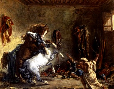 Eugène Delacroix - Arab Horses Fighting in a Stable - WGA6227