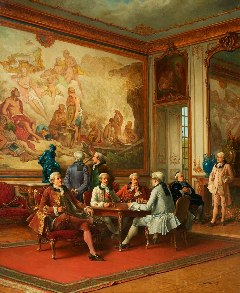 Eugène Fichel Rokokointerieur mit schachspielenden Herren 1884