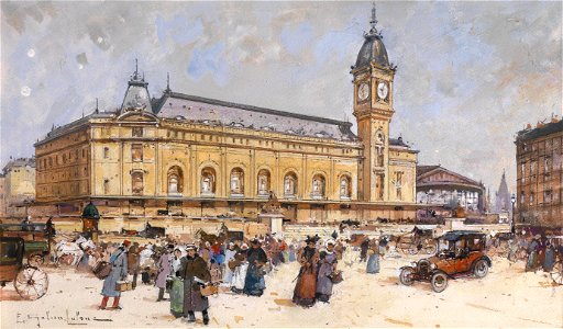 Eugène Galien-Laloue Gare de Lyon. Free illustration for personal and commercial use.