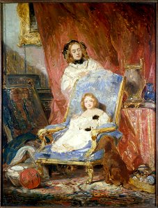 Eugène Isabey - Portrait de Madame Isabey et de sa fille - P1280 - Musée Carnavalet. Free illustration for personal and commercial use.