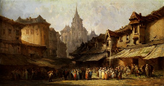 Eugène Isabey Marktszene in einer Stadt