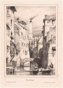 Eugène Lepoittevin, View of a canal in Rouen, 1832-1840, Rijksmuseum. Free illustration for personal and commercial use.