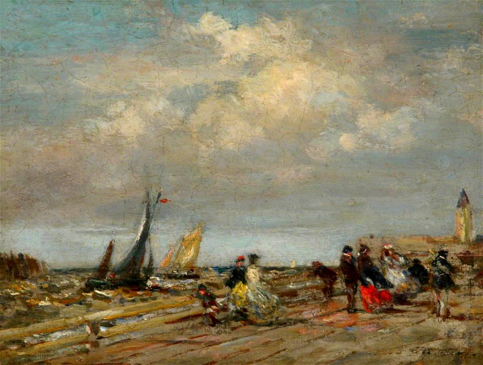 Eugène Louis Boudin (1824-1898) (style of) - Figures on a Promenade by the Sea - 1530127 - National Trust