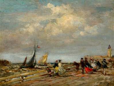Eugène Louis Boudin (1824-1898) (style of) - Figures on a Promenade by the Sea - 1530127 - National Trust