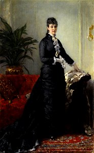 Eugène Faure Junge Frau in langem schwarzen Kleid. Free illustration for personal and commercial use.