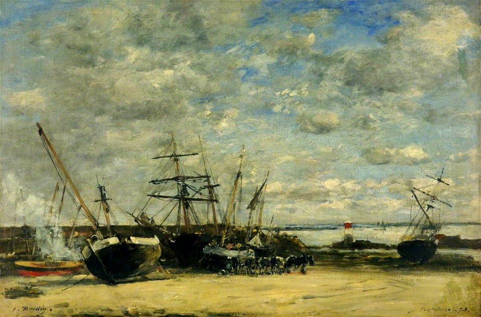 Eugène Louis Boudin (1824-1898) - Vessels and Horses on the Shoreline - 2-2003 - Southampton City Art Gallery