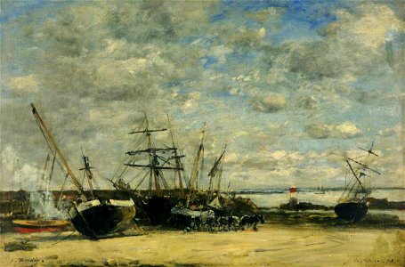 Eugène Louis Boudin (1824-1898) - Vessels and Horses on the Shoreline - 2-2003 - Southampton City Art Gallery
