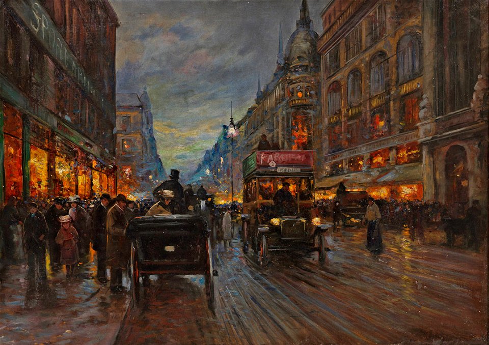 Eugène Galien-Laloue (attr) Paris street scene
