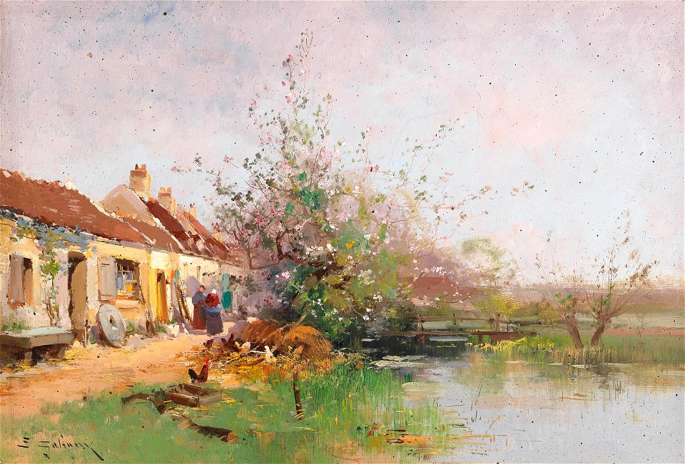 Eugène Galien-Laloue Frühlingstag am Bachufer