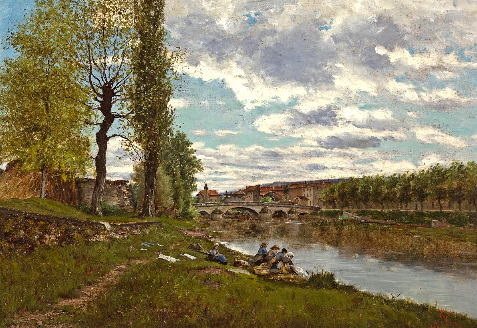 Eugène Galien-Laloue - Lavandières au bord du Loing