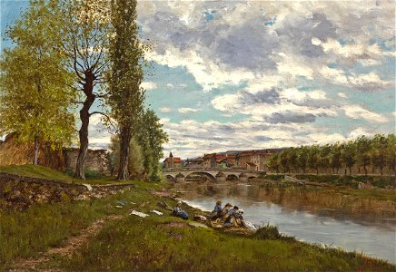 Eugène Galien-Laloue - Lavandières au bord du Loing