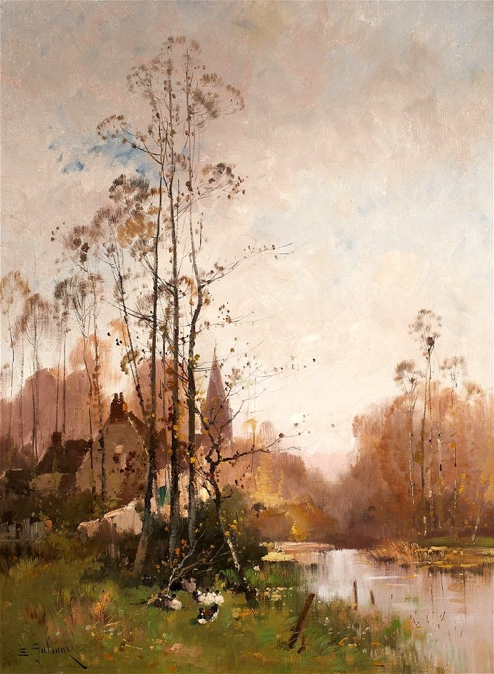 Eugène Galien-Laloue Herbstliche Flusslandschaft