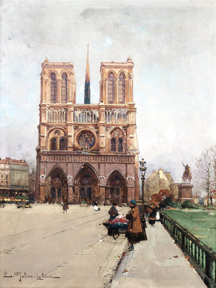 Eugène Galien-Laloue Paris Notre-Dame Flower-Lady