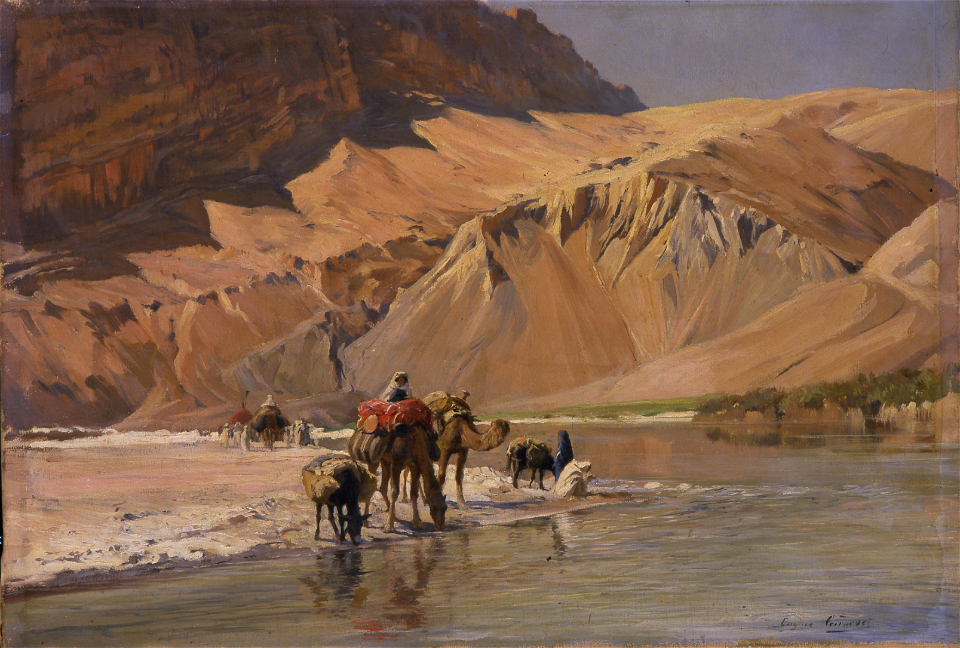 Eugène Girardet, La rivière à El-Kantara, non daté (1875 - 1907). Free illustration for personal and commercial use.