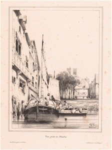 Eugène Lepoittevin, Fishing boat in a Flemish port city, 1832-1840, Rijksmuseum. Free illustration for personal and commercial use.