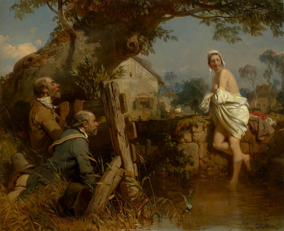 Eugène Lepoittevin, Susanah and the Elders, c 1865, Hermitage. Free illustration for personal and commercial use.