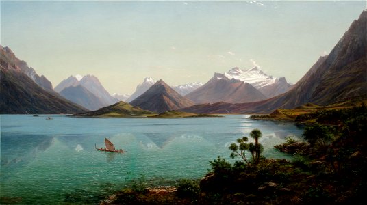 Eugène von Guérard - Lake Wakatipu with Mount Earnslaw, Middle Island, New Zealand - Google Art Project